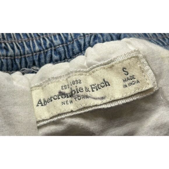 Abercrombie & Fitch Cotton Denim Print Skirt Blue with Floral Embroidery Size S - Picture 3 of 4